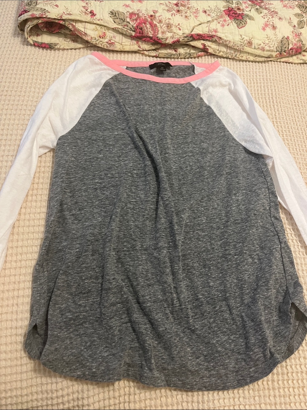 J. Crew Gray Raglan Tee with Pink Trim